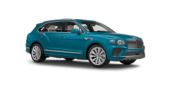 Bentley Luxembourg Bentley Bentayga EWB Azure front side angled view in Topaz blue coloured exterior. 
